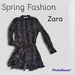 ZARA size XS tunic blouse dress sheer floral